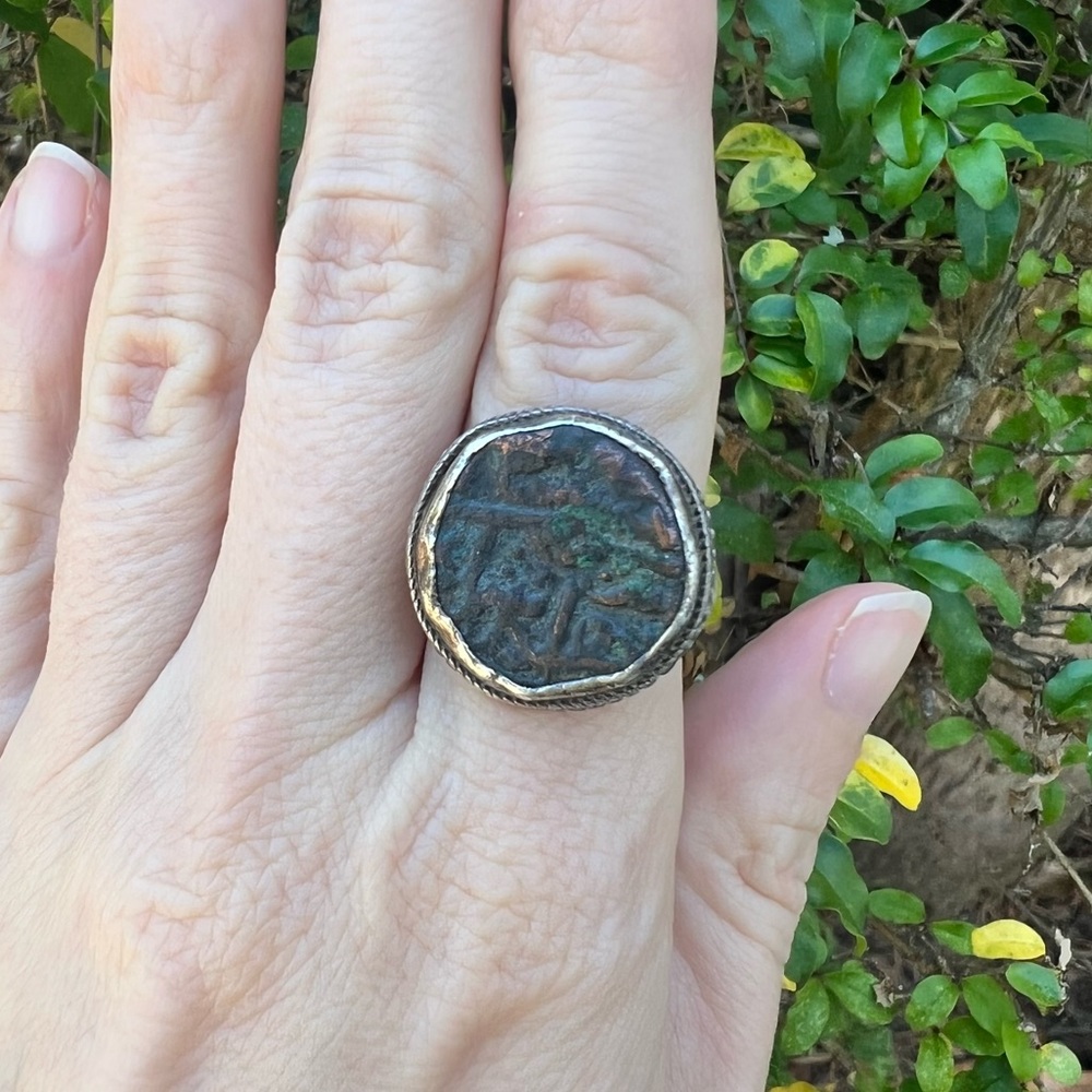 Vintage silver ancient coin ring